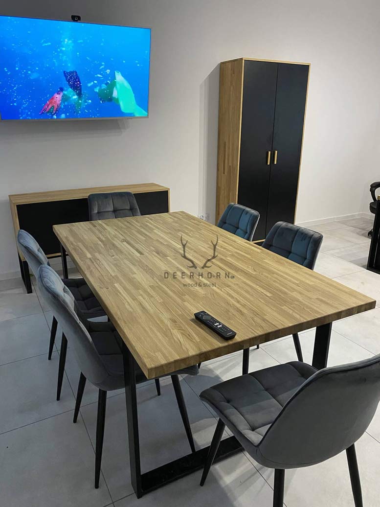 Table de conférence avec plateau en bois 200x100cm avec trou pour câble