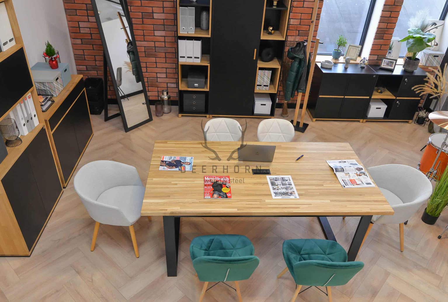 Table de conférence avec plateau en bois 200x100cm avec trou pour câble