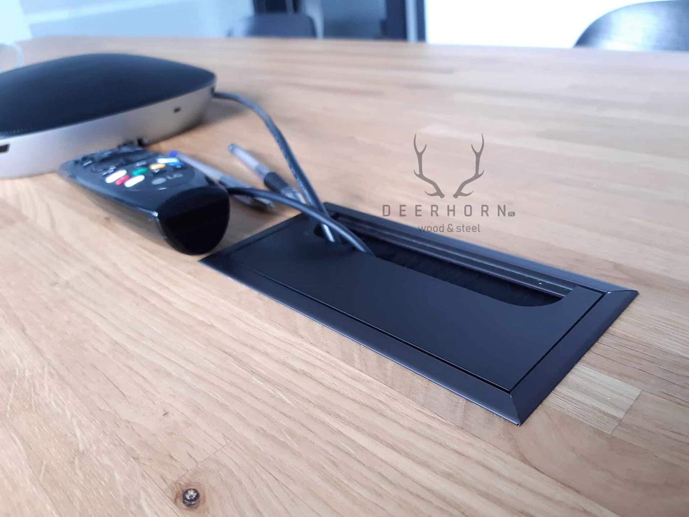 Table de conférence avec plateau en bois 200x100cm avec trou pour câble