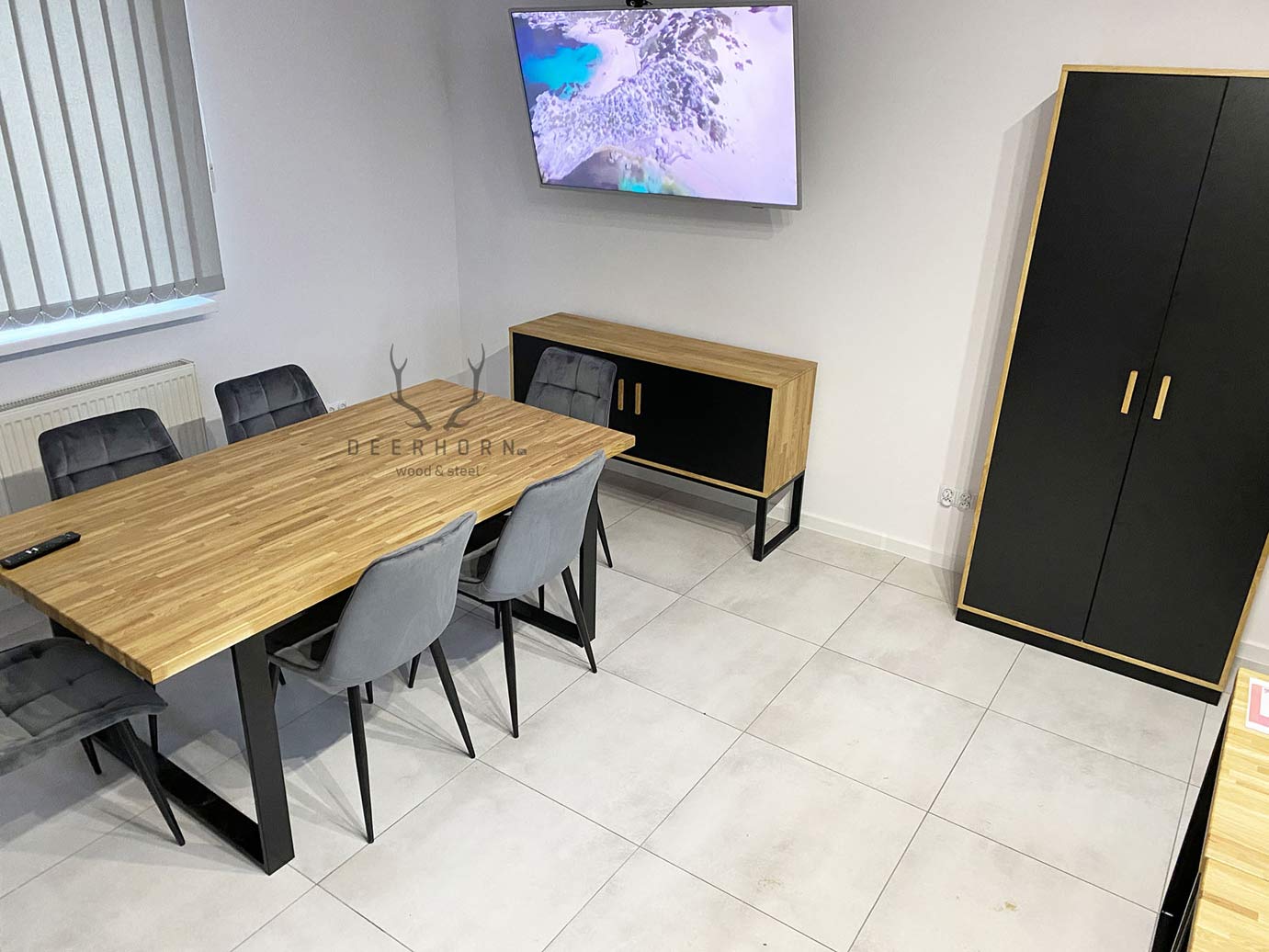 Table de conférence avec plateau en bois 200x100cm avec trou pour câble