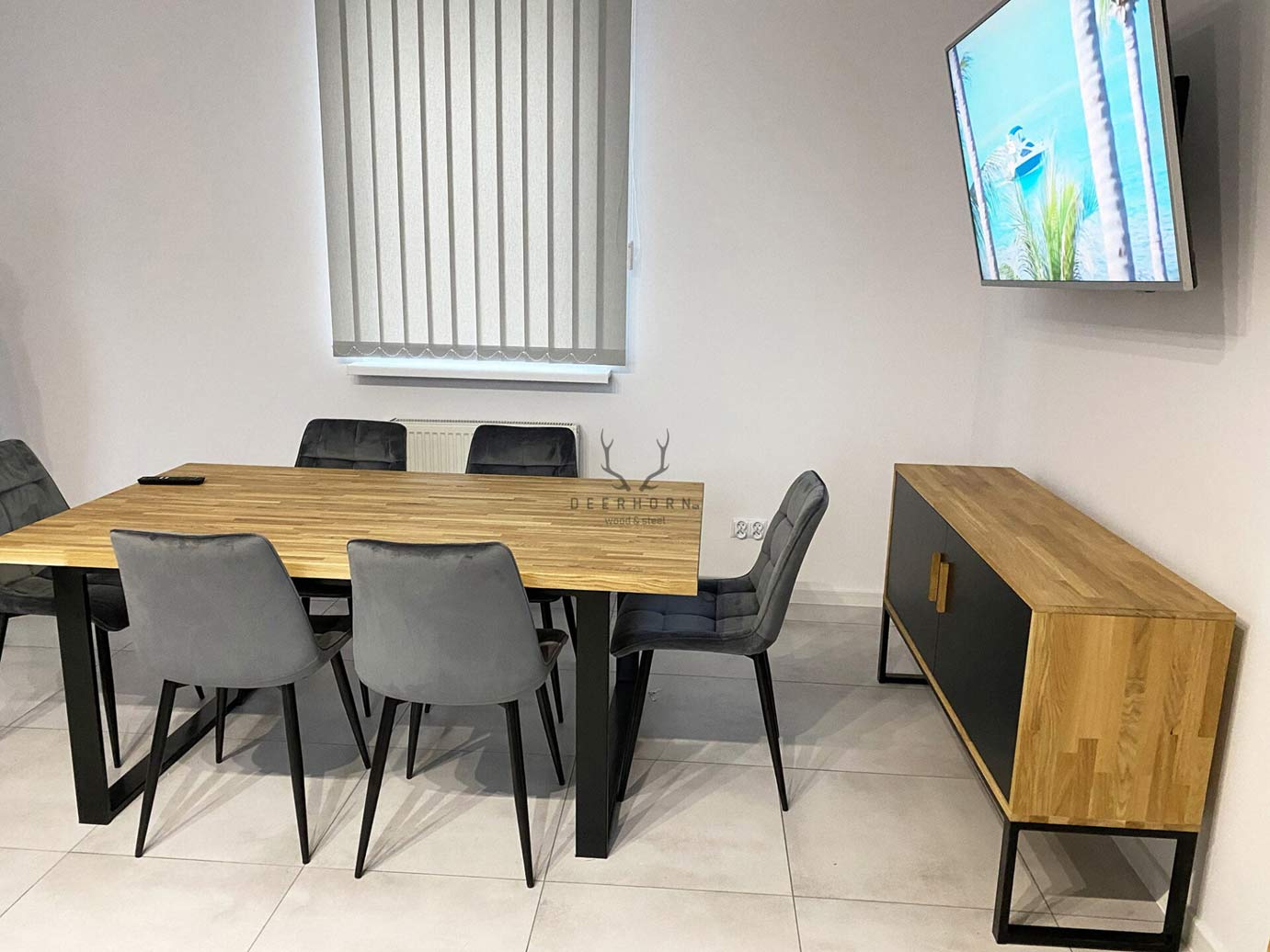 Table de conférence avec plateau en bois 200x100cm avec trou pour câble