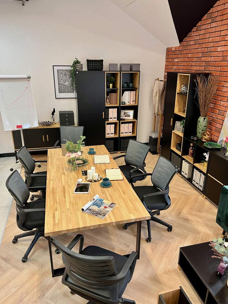 Table de conférence avec plateau en bois 220x100cm avec trou pour câble