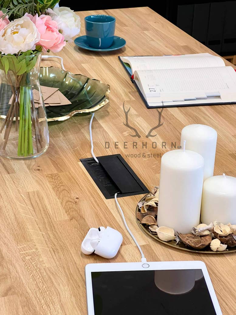 Table de conférence avec plateau en bois 220x100cm avec trou pour câble