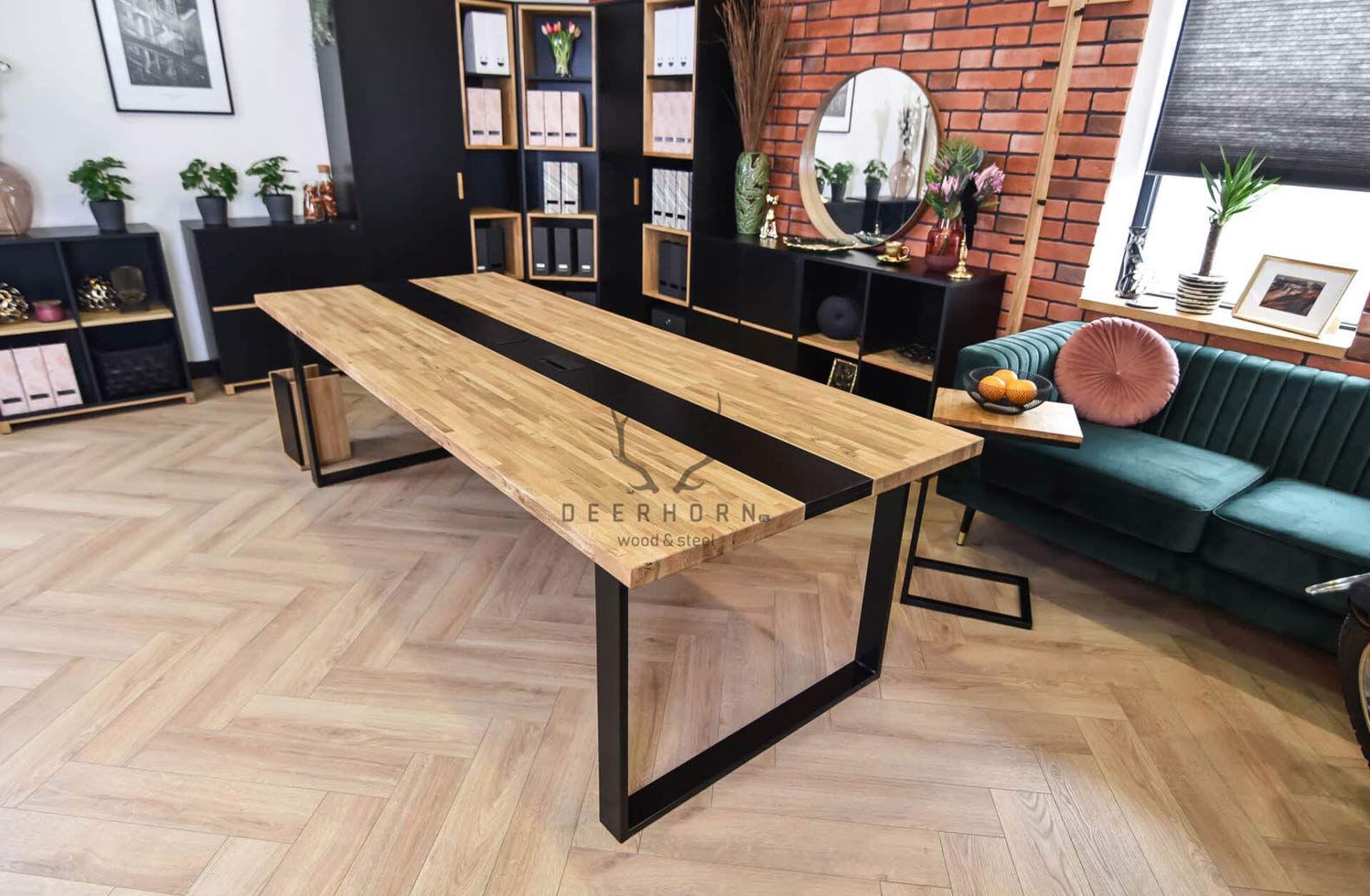 Table de conférence avec plateau en bois 250x120cm avec trou pour câbles