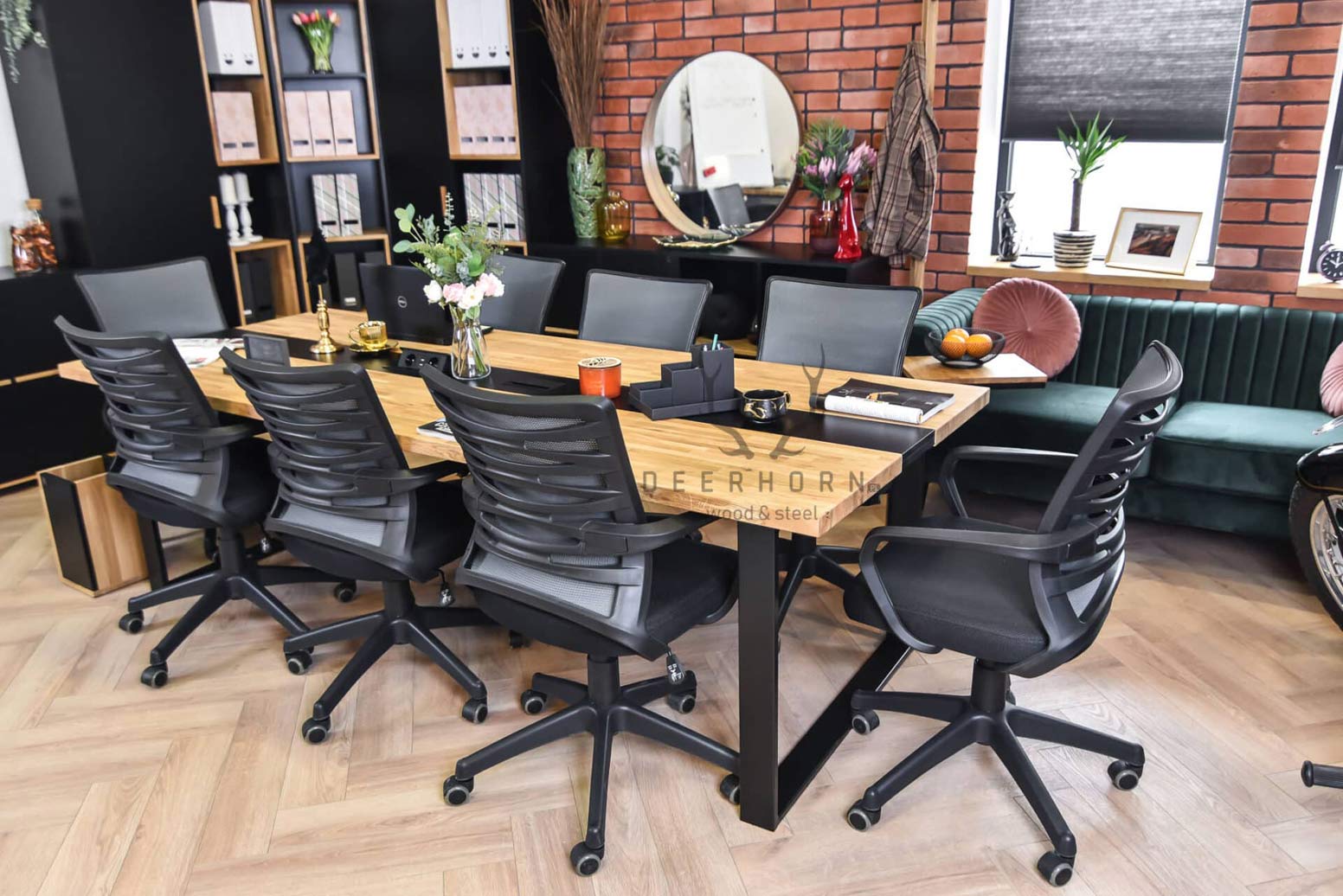 Table de conférence avec plateau en bois 250x120cm avec trou pour câbles