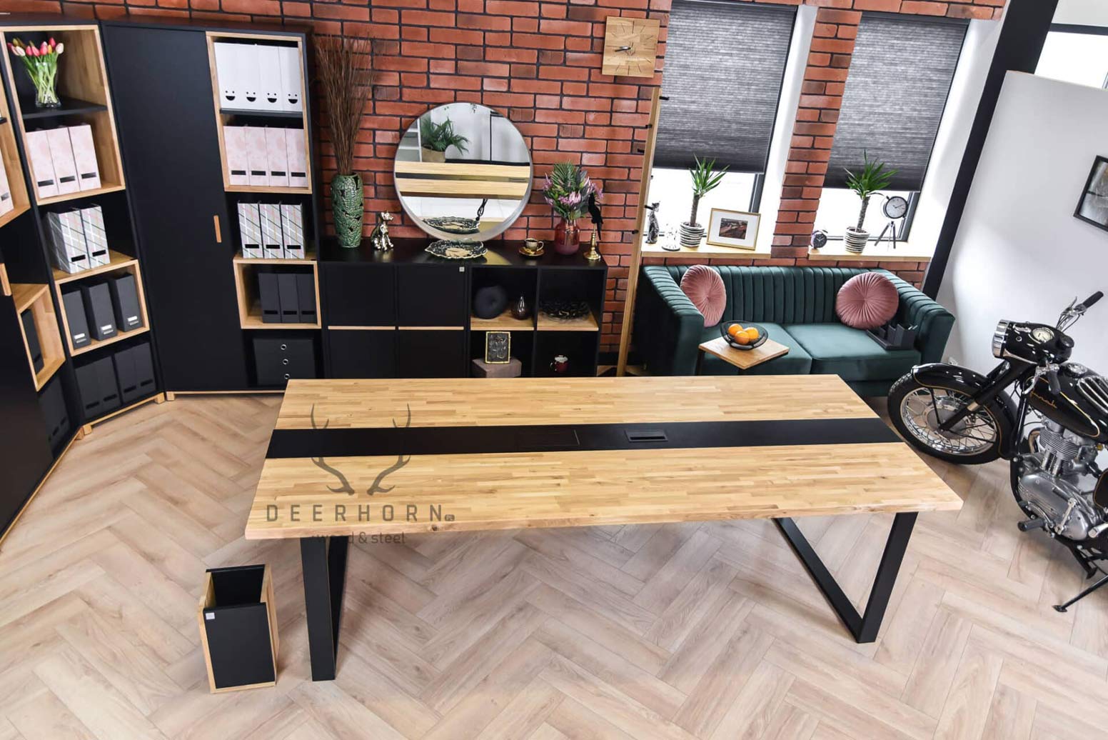 Table de conférence avec plateau en bois 250x120cm avec trou pour câbles