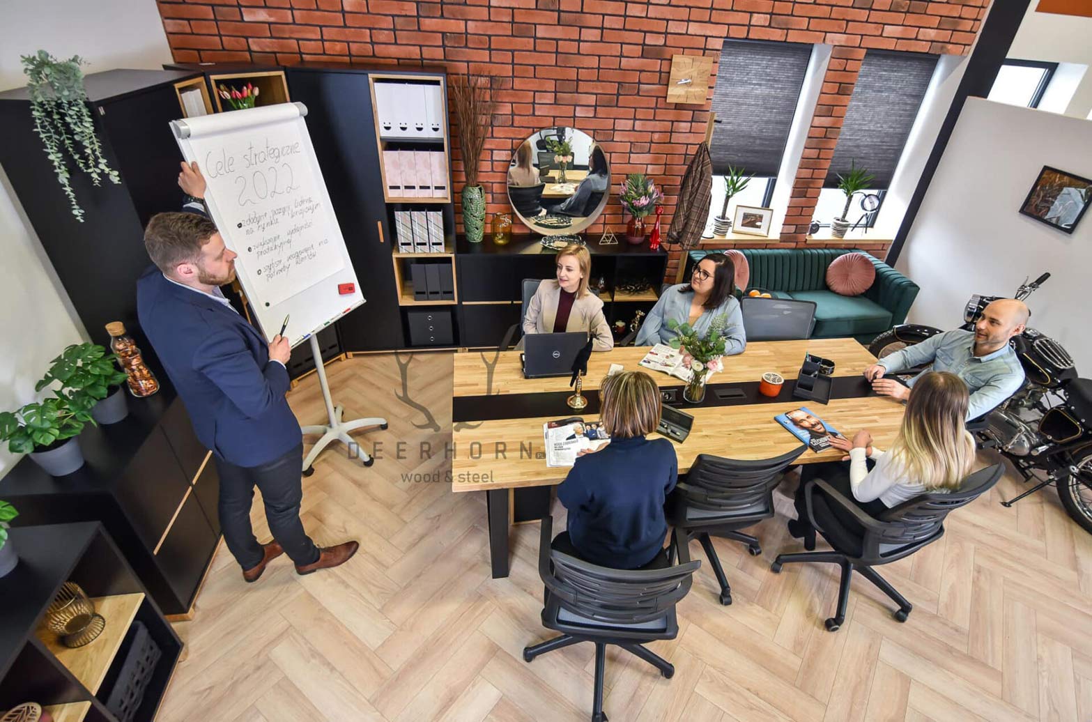 Table de conférence avec plateau en bois 250x120cm avec trou pour câbles